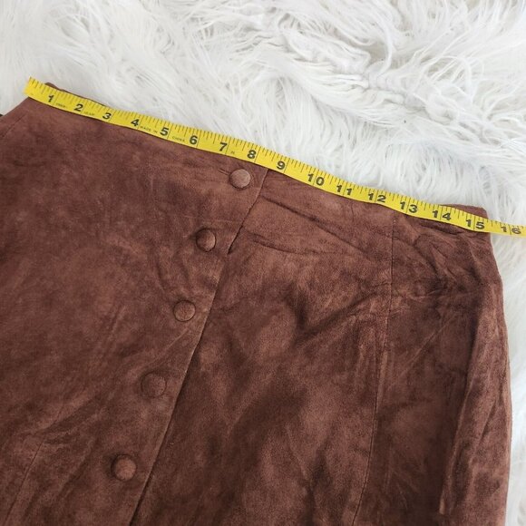 100% Suede Leather Maxi Skirt Size 11/12 W31 Midi Brown Southwest Western Button - Picture 6 of 16